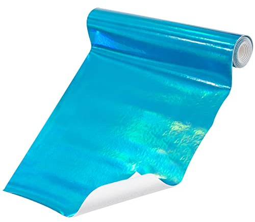 GORGECRAFT 8láser Holográfico Cuero Vinilo Tela Azul Reflectante Imitación Espejo PU Cuero Radio Película Impermeable Brillo Hoja Artesanía para Coser Ropa Bolsas Sombreros DIY Arco Artesanía