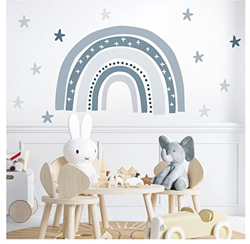 Little Deco Wandaufkleber Regenbogen mit Sterne Wandtattoo Pastell Wandsticker Kinderzimmer Babyzimmer Aufkleber Wanddeko DL932-4