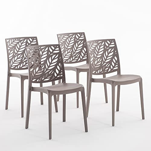 Sillas de polipropileno con fibra de vidrio apilables para interior, cocina o comedor, para exterior y jardín, sillas de bar y restaurante, de diseño - Dafne (4 sillas, color pardo)