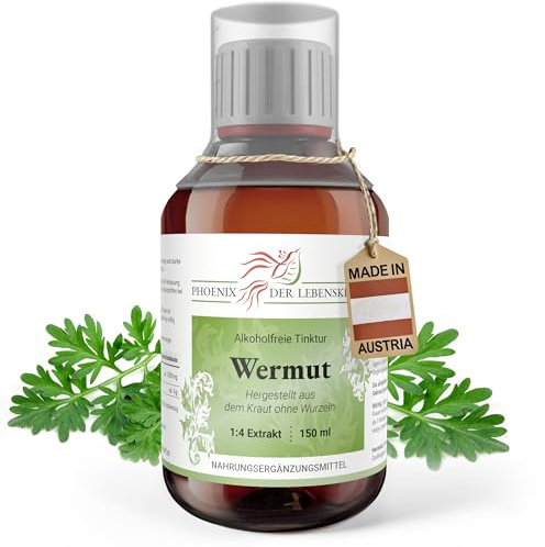Wermut Tinktur (alkoholfrei) - 150ml, Artemisia absinthium Tropfen, 1:4 Extrakt, Top Premium Qualität, Hergestellt in Österreich, Vegan