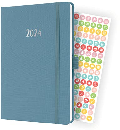 SIGEL J4401 Wochenkalender Jolie 2024, ca. A5, blau, Hardcover mit Textileinband, Gummiband, Stiftschlaufe, Einstecktasche, 174 Seiten, aus nachhaltigem Papier, Terminplaner