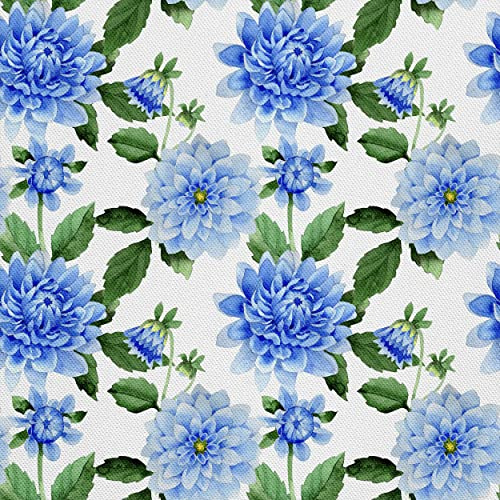 HEKO PANELS Oxford Tissu Imperméable Au Mètre Polyester De Couture D'ameublement Tissus Pour Mobilier Décorative Artisanat Rembourrage Dahlias Bleu 1 Mètre 155 x 100 cm