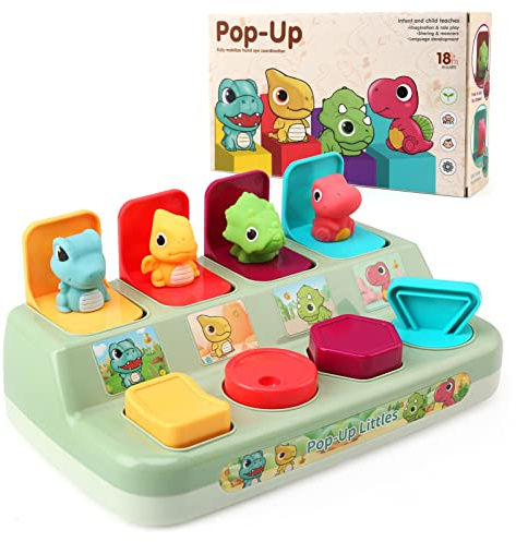 LEADSTAR Jouet Montessori pour Bébés, Dinosaure Jouets Pop-up Jeux d’activité Éducatifs et Développement pour Apprendre Motricité Fine pour Enfants 18 Mois et Plus