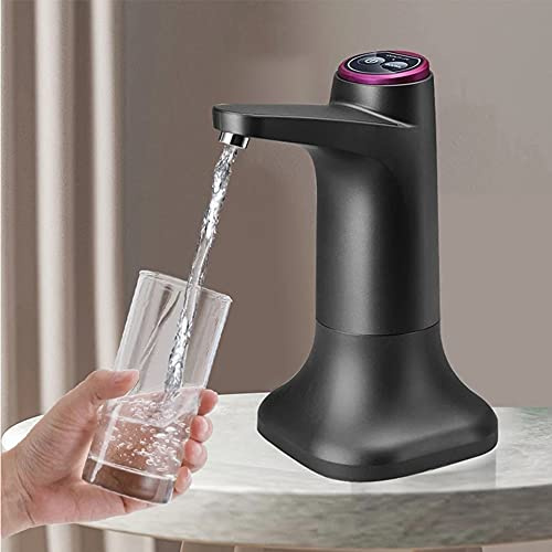 LUXTE Electric Water Pump, Drinking, USB Charging Bottled, Universal Automatic, Portable Dispenser for Home Office and Camping (Black), JIDI-9887FD
