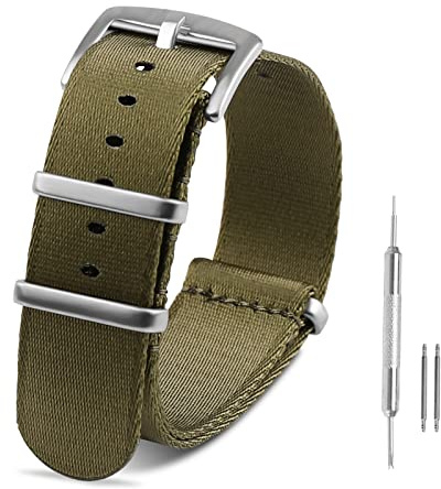 RoYiio Nato klockarmband för stötdämpningsbredd 22 mm, spänne i rostfritt stål, bekvämt andas, premium ballistiskt nylonband för kvinnor och män – armégrön