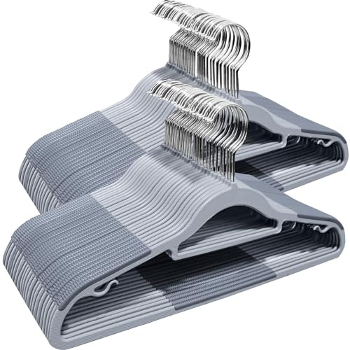 ABHENG Grucce in plastica, 50 Pezzi, Durevole,robuste, resistenti, Salvaspazio, Antiscivolo, Gancio girevole 360°, Ideato per T-shirt, Cappotti, Abiti, Camicette, Pantaloni, Giacca, Grigio, APY0350G