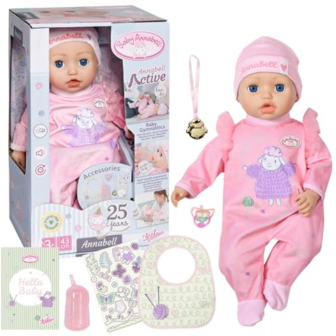 Baby Annabell Active Annabell 709900-43cm Doll with Soft Cuddly Body & Realistic Features and Sounds - Clothing and Accessories - Require 3 AAA Batteries (Not Included) - For Kids From 3+ Years