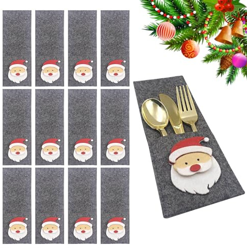 LUISAS Besteckhalter aus Filz für Weihnachten, 12 Stück, Geschirrtasche, Tischdekoration in Form eines Hirsches des Weihnachtsmanns, Partydekoration