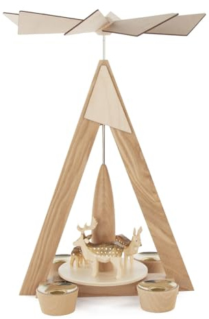 Rudolphs Schatzkiste Tischpyramide Rehe Natur BxHxT 20x29x20cm NEU Holzpyramide Tischdekoration Dekoration Weihnachten Wärmespiel Lichter Figur Edelholz Seiffen Erzgebirge Holz Flügel Kerzen