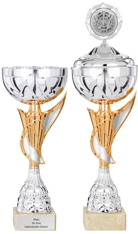 eberin · Premium Pokal Chloé Silber/Kupfer · verspielter Cup Pokal mit oder ohne Deckel · Sockel aus Marmor · Pokal personalisierbar ·
