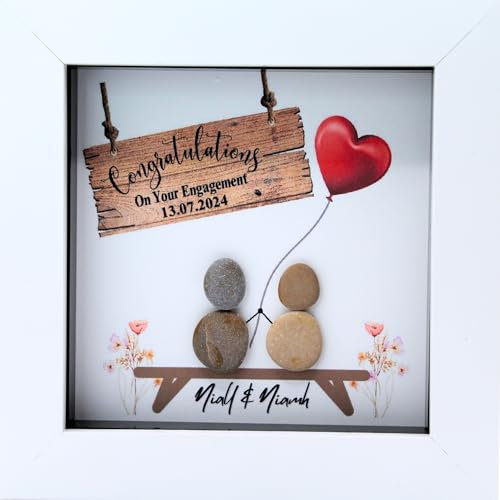 Personalised Engagement Pebble Art Picture - Handmade Engagement Gifts and Presents for Couples, Unique and Beautiful Keepsake Frame to Commemorate Your Fiances Special Day