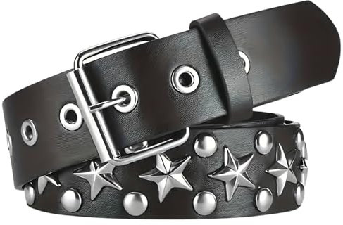 Ulekuke Cintura borchiata in metallo punk rock, per donne e uomini, cintura gotica con borchie piramidali luminose, Stella nera-1, taglia unica