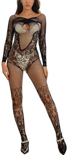 Bommi Fairy Women’s Sexy Lingerie Halter Neck Fishnet Bodystocking Stretchy Tight One Piece Teddy Nightwear Mesh Bodysuit