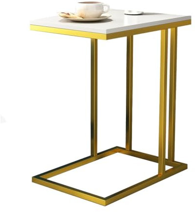 NEWCIX C-förmiger Beistelltisch, Kleiner Beistelltisch Für Sofa Und Bett, Snack Beistelltisch Für Wohnzimmer Und Schlafzimmer, Weißer Kunstmarmor Und Goldrahmen
