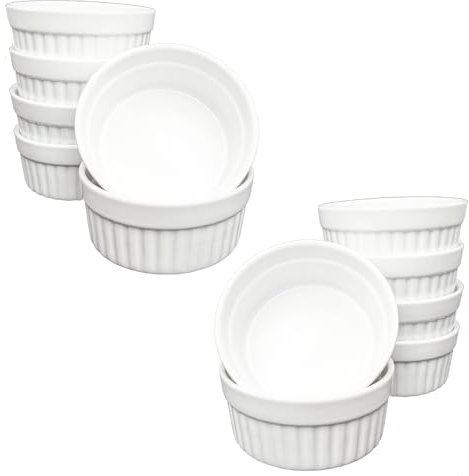 Muvell Juego de 12 cuencos para crema Brulee, color blanco, 240 ml, aptos para horno y lavavajillas, para aperitivos, para helados, pequeños cuencos
