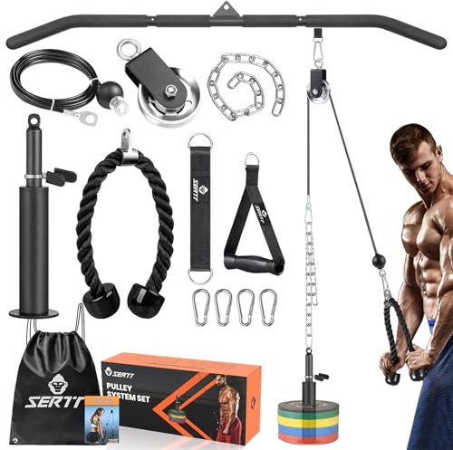 SERTT Cable Pulley System Gym, Power Rack Pulley Attachment with 2-in-1 LAT Pull Down Bar and Upgraded Loading Pin,Used for Triceps Pulldown, Biceps, Back, Shoulder