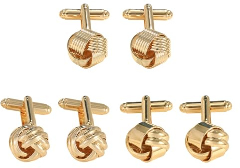 HDGSAFD 3 Paires De Boutons De Manchette Creux Sphériques Dorés, Boutons De Manchette pour Hommes, Boutons De Manchette De Chemise, Boutons De Manchette en Métal