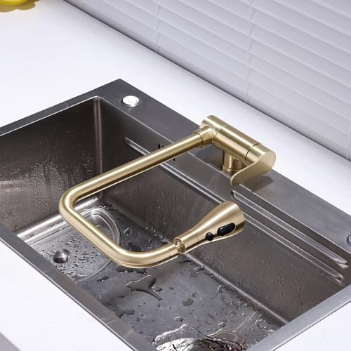XJTNLB Vorfenster Armatur Küche Gebürstete Goldene Wasserhahn Auslauf L Form Edelstahl Armatur Mischbatterie Küche Vorfenster mit 3 Modi