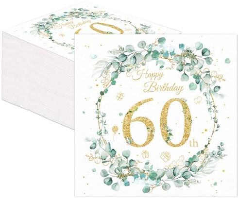 80 Stück Servietten 60 Geburtstag Frau, 60 Geburtstag Deko | 60 Geburtstag Mann, Servietten Salbeigrün, Diamantene Hochzeit Jubiläum Tisch-Deko Party Gedeckter Tisch