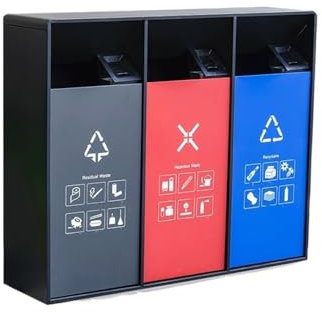 Cubo de Basura Bote de Basura for Exteriores de 120L, Bote de Basura Cuadrado de Metal con Triple contenedor, Bote de Basura Grande Comercial for el hogar Moderno (con cenicero) Cubo Basura Reciclaje