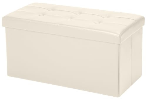 COSYLAND Sitzbank mit Stauraum - 76 x 38 x 38 cm Sitzhocker - Faltbare Hocker - Sitztruhe bis 200 kg belastbar, für Wohnzimmer Schlafzimmer, Beige | Fassungsvermögen 110 L, belastbar bis 200 kg, platzsparend zusammenklappbar, leicht zu reinigender wasserdichter Bezug