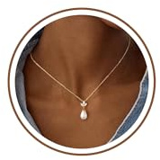 TINGN Collier en or pour femme avec pendentif en perles plaquées or 14 carats - Collier ras du cou élégant pour femme - Bijoux tendance de qualité supérieure pour femme, Cuivre, Perle de nacre