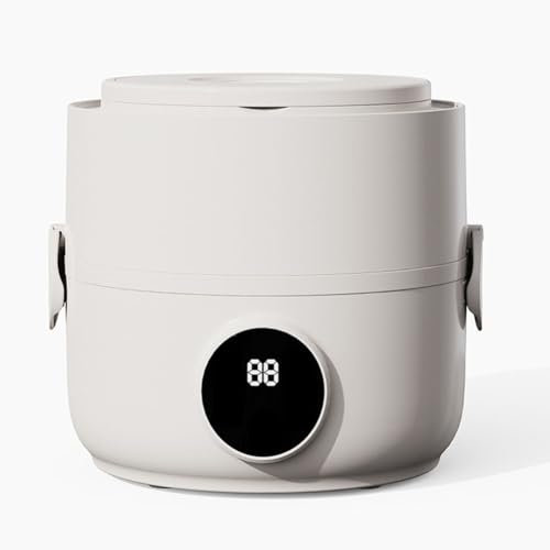 Lunch Box Elettrica 200W - Scaldavivande Portatile 0,8L Etanche, Fodera in PP Alimentare+Acciaio Inox, 110V/220V per Ufficio e Viaggio(Ivory)