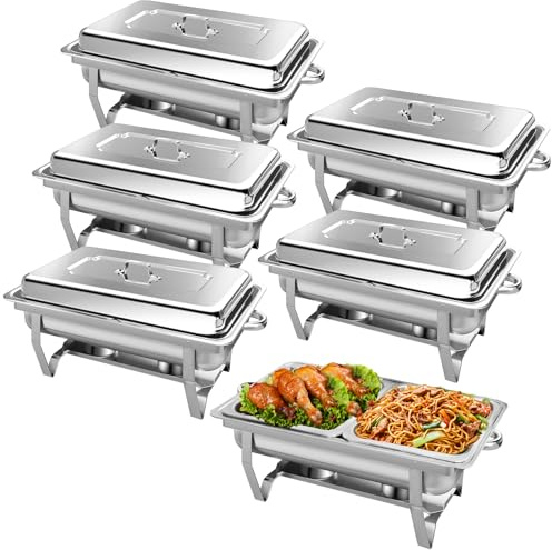 PRIJESSE 9L Chafing Dishes for Buffet, 6 Pack Chafing Dishes with 1/2 Size | Food Pan for Parties, Events, Weddings, Indoors & Outdoors, Durable