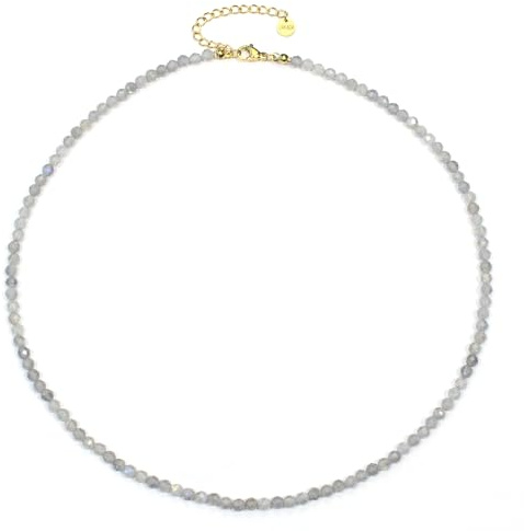LAKADA Labradorit Edelsteinkette mit facettierten 4mm Perlen - echte Natursteine - Länge verstellbar - Heilstein Schutzstein Edelstein Collier Glücksbringer Talisman Geschenk (Labradorit, 40, G)