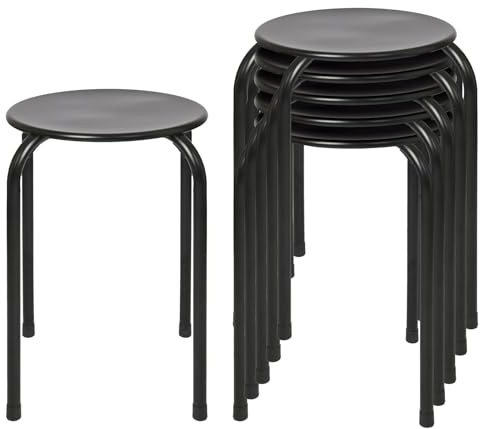 Harbour Housewares Tabourets Empilables en Métal - Noir Mat - 6X Adultes Petit Cuisine À Manger Petit-Déjeuner Chambre à Coucher Vanité Coiffeuse Salon Chaise de Bureau Chaises Ensemble de Sièges