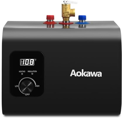 Aokawa 2.5 Gallon Electric Mini Tank Water Heater, 1500W 110V/120V Instant Hot Water Heater Under Sink, Compact Point of Use for Kitchen, Bathroom, RV, Floor Mount