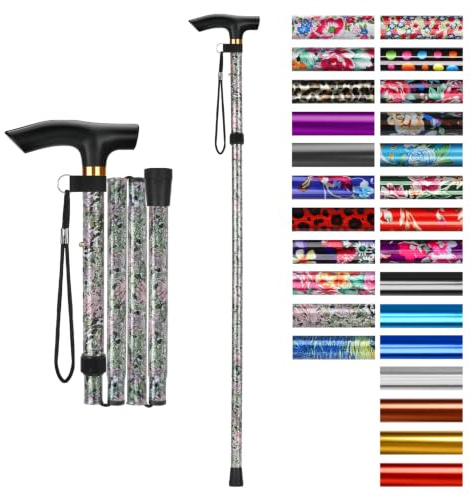 supregear Canne Pliante, Hauteur Réglable à 5 Niveaux Canne de Marche Légère Portable Bâtons de Voyage avec Dragonne et Poignée en T pour Personnes Âgées Handicapées Hommes Femmes, Vert Herbe