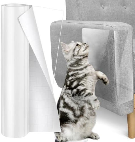 Protezione Divano Graffi Gatto (40cm x 300cm), Proteggi Divano Gatti Graffi, Antigraffio Gatto Divano, Nastro Adesivo Antigraffi per Gatti e Cani, PVC Autoadesive Trasparente Antigraffio, per Mobili