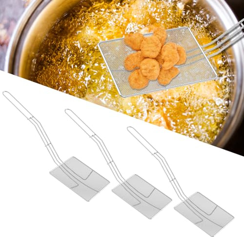 Set di 3 skimmer a rete, in acciaio inox, con manico lungo, paletta multiuso per friggitrice, casa, cucina, ristorante