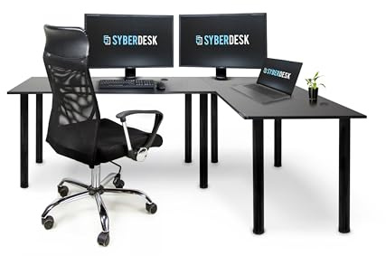 SyberDesk Gaming Pro Eckschreibtisch, 197 x 132 cm, rechte Seite, Schwarz, Gaming & Computer