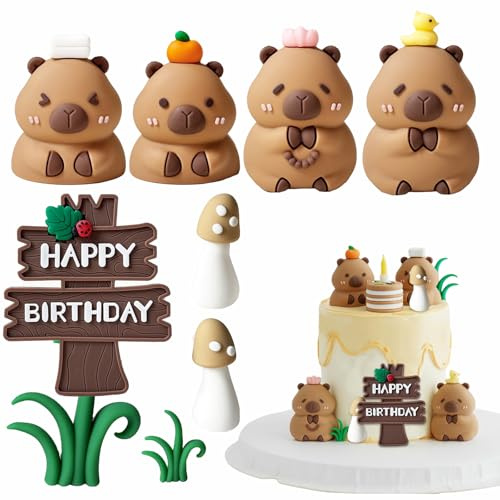 TENGWA 9 stycken Capybara födelsedag dekoration figurer mini djur tårtdekoration tårta topper set festtillbehör tårtdekoration födelsedag dop party grattis födelsedag tårtdekoration