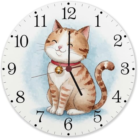 speecheese Happy Cat Time Aquarell Katzen Wanduhr aus Alu für Katzenliebhaber für Wohnzimmer und Büro Kinderzimmer