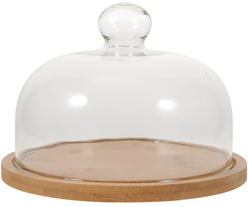 Alipis Campana de Vidrio con Base de Madera para Exhibición de Alimentos Tapa Transparente para Protección contra Polvo Insectos para Pastelería y Repostería Mediano