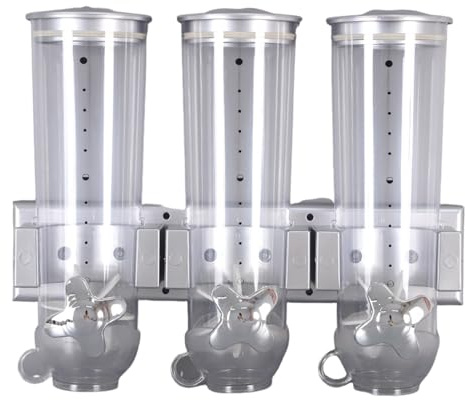 Distributeur de céréales mural – 4,5 L – Distributeur de bonbons à trois compartiments avec 3 tasses, distributeurs de nourriture de cuisine | Triple boîte de rangement pratique pour céréales, grains