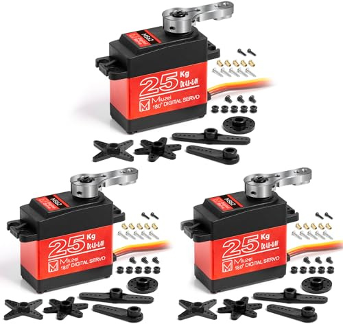 Miuzei Styrservo 25 kg, digital motor, vattentät, metall, för RC-bil 1/10 1/8, robotflygplan, fjärrstyrd båt, 8,4 V, höghastighets vridmoment 180°, med 25T-kabel, tillbehör