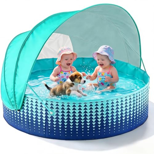 Jasonwell Kiddie Baby Pool with Canopy - Foldable Infant Toddler Kids Pool with Shade Baby Beach Essentials Tent Swimming Wading Pools for Toddlers 1-3 + Kids Dogs Ball Pit Backyard Water Play G, 48