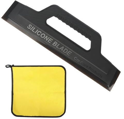 Silicone Squeegee Car, Silicone Lip Water Scraper, Car Window Squeegee Silicone Wiper with Handle Car Squeegee Water Sheet with Carbon Glass Cloth for Window Mirror and Shower