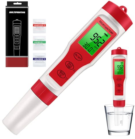Genérico Appareil de pH numérique 4 en 1 : appareil professionnel de pH de l'eau de haute précision, outil de test de capteur EC avec température | pour l'eau domestique