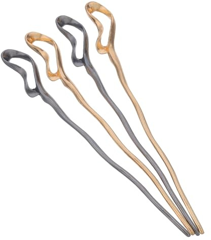 OUNONA Lot de 4 Épingles à Cheveux Géométriques en Métal, 17 Cm, Finition Électrolytique Dorée et Noire, Fourchettes Minimalistes pour Chignon, Accessoires Coiffure Élégants pour Usage
