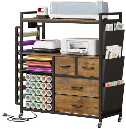 VEDECASA Organizador grande para manualidades, compatible con máquinas Cricut, cajones de tela y soporte para rollos de vinilo, carrito de almacenamiento móvil para sala de manualidades en casa
