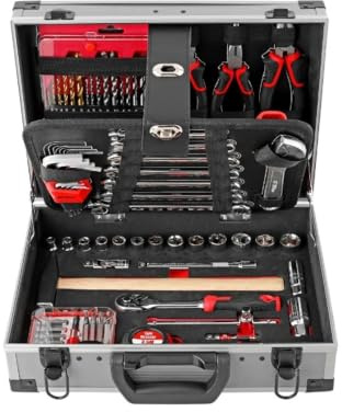 Home Repair Toolkit 95-PC Comprehensive Tool Set w/3/8 & 1/4 Sockets, Ratchet, Bits & Voltage Tester (380x270x105mm) for Auto/Home Repair