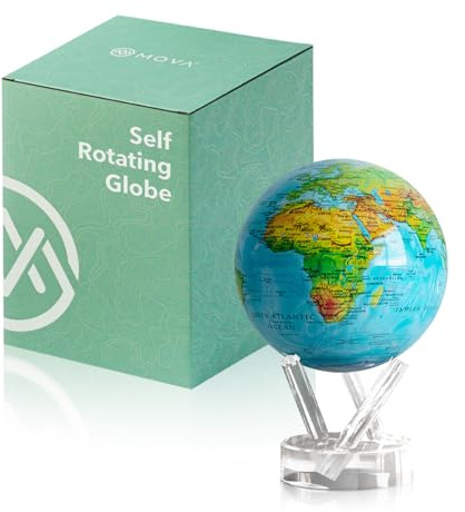 MOVA Globe Mapa en Relieve Azul 4.5con base, globo giratorio con energía solar, regalo único y decoración del hogar o escritorio para hombres, mujeres, niños