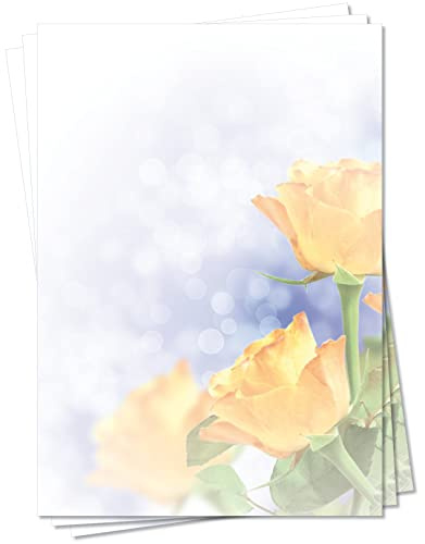 Motiv Briefpapier (Blumen-5091, DIN A4, 25 Blatt) Briefpapier gelbe Rosen im Sommer