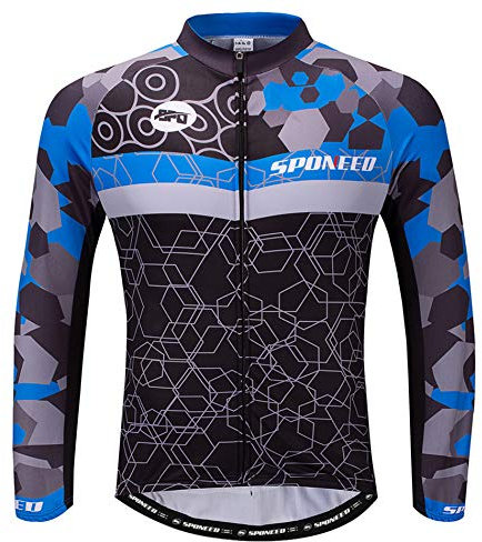 Mens Cycling Shirts Winter Male Biking Gear Bicycle Tops Long Sleeve Jacket US XL Blue Multi