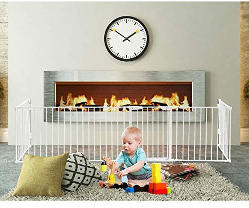 Costzon Baby Safety Gate, 6-Panel Fireplace Fence, Foldable Pet Gates for Easy with Add/Decrease Panels, Portable Wide Barrier Gate with Multiple Shapes for Child & Pet
